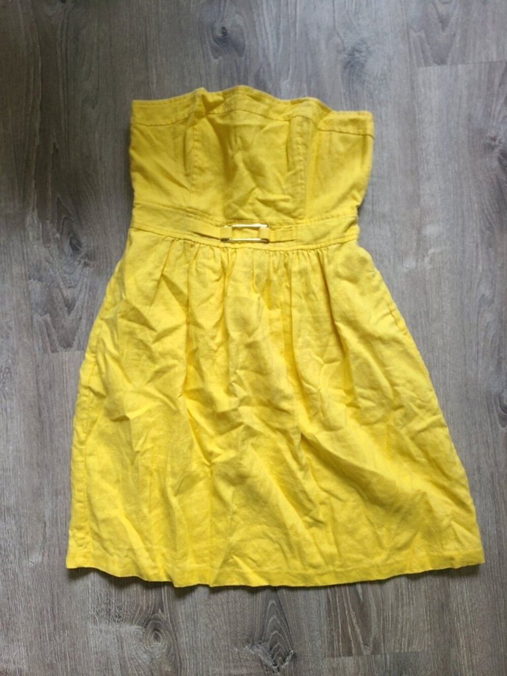 Banana Republic Womens 10 Strapless Mini Dress Bright Yellow 100% Linen Lined
